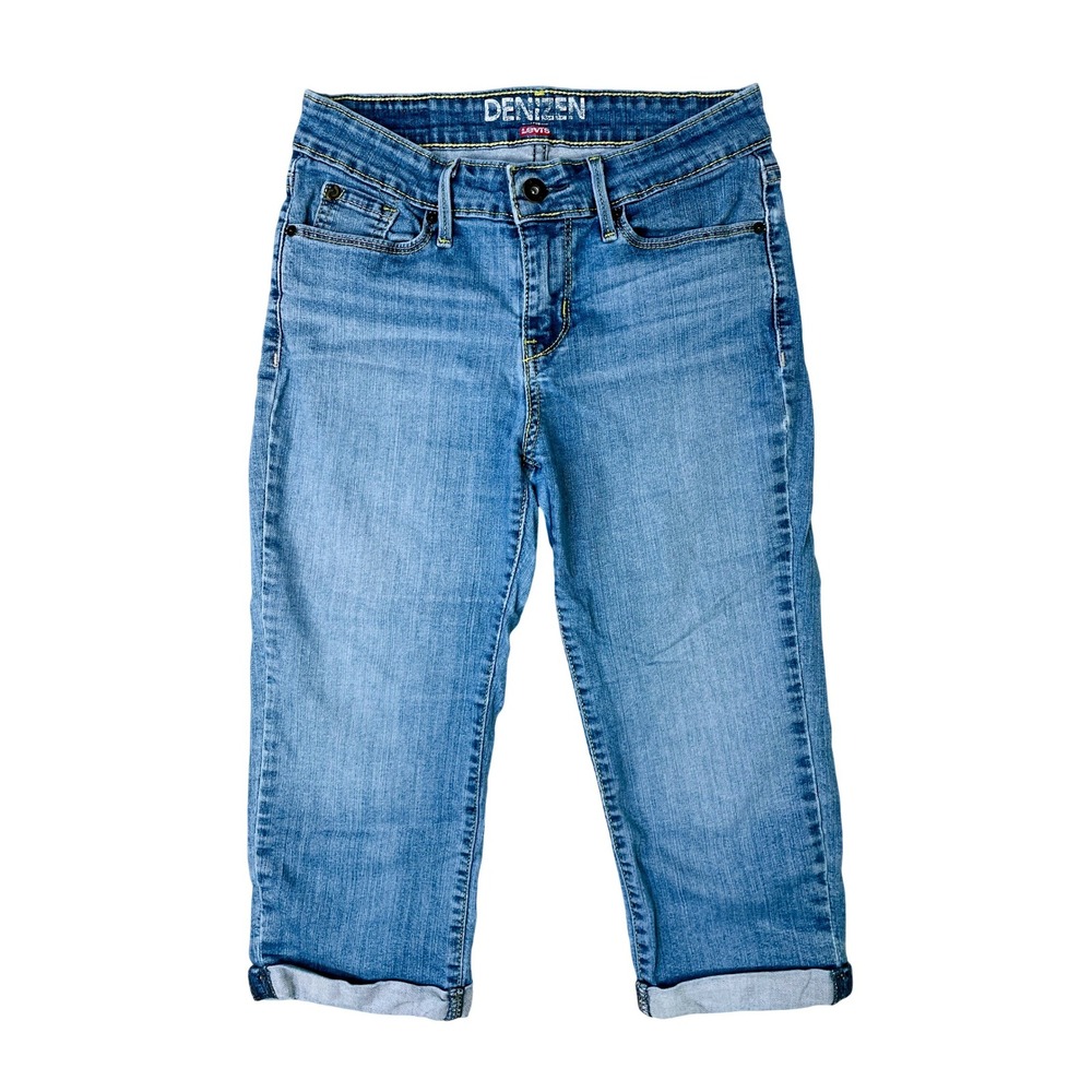 Denizen from Levis Womens Medium Wash Stretch Capri Jeans Cuffed Cropped Pants